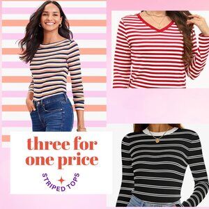 3 FOR 1 PRICE: Stripes! Women's XL Long Sleeve Striped Tops Sale